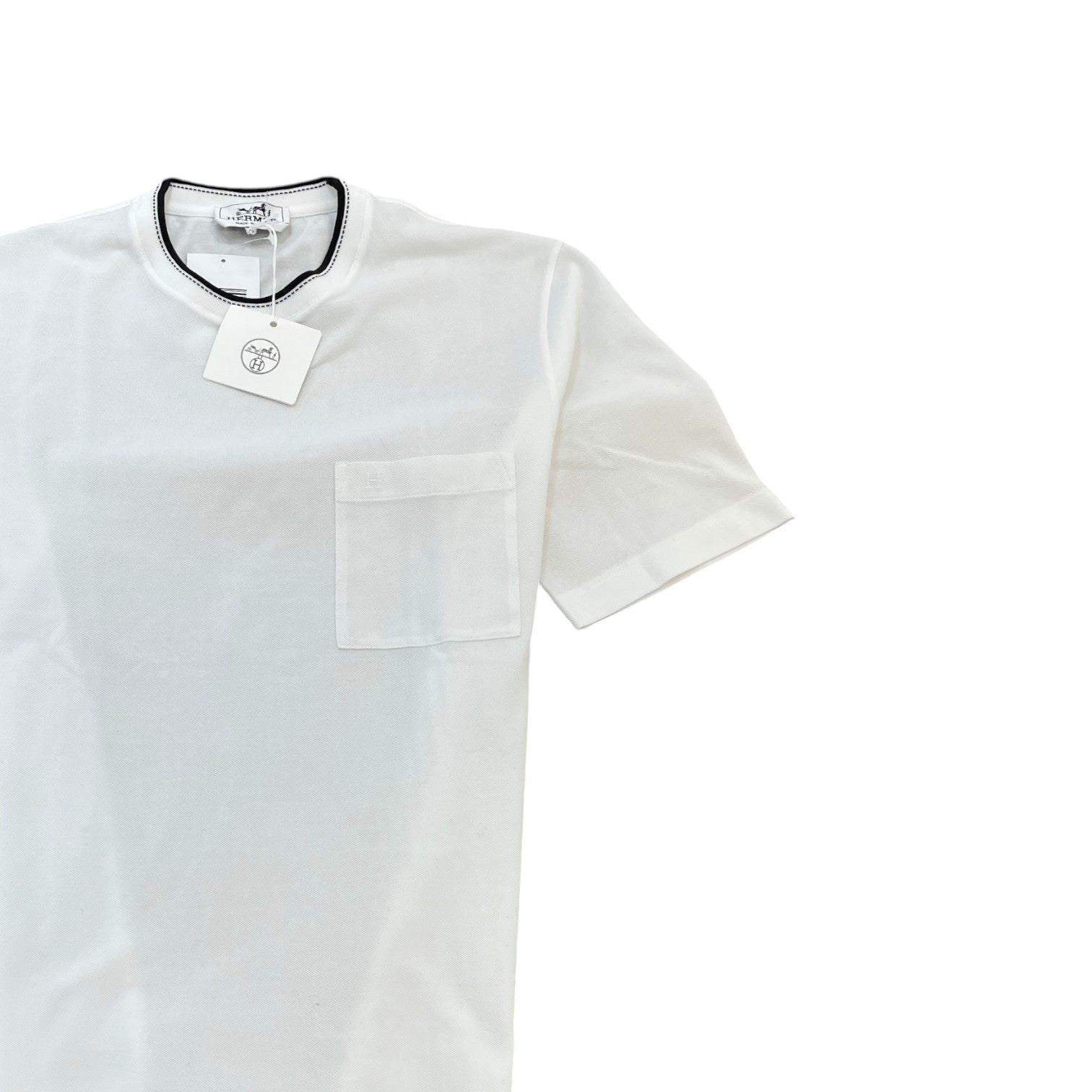 Men's Embroidered H Pocket T-Shirt White Size S - Photo 3