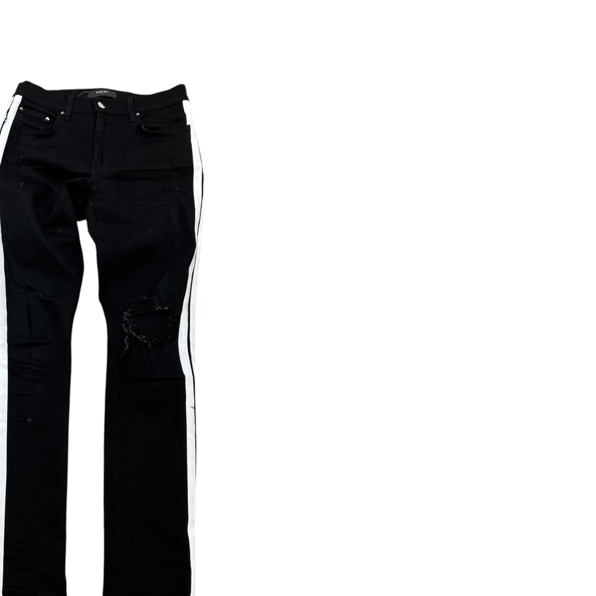 Men's Distressed Striped Jeans Black Size S / W30 - Photo 3