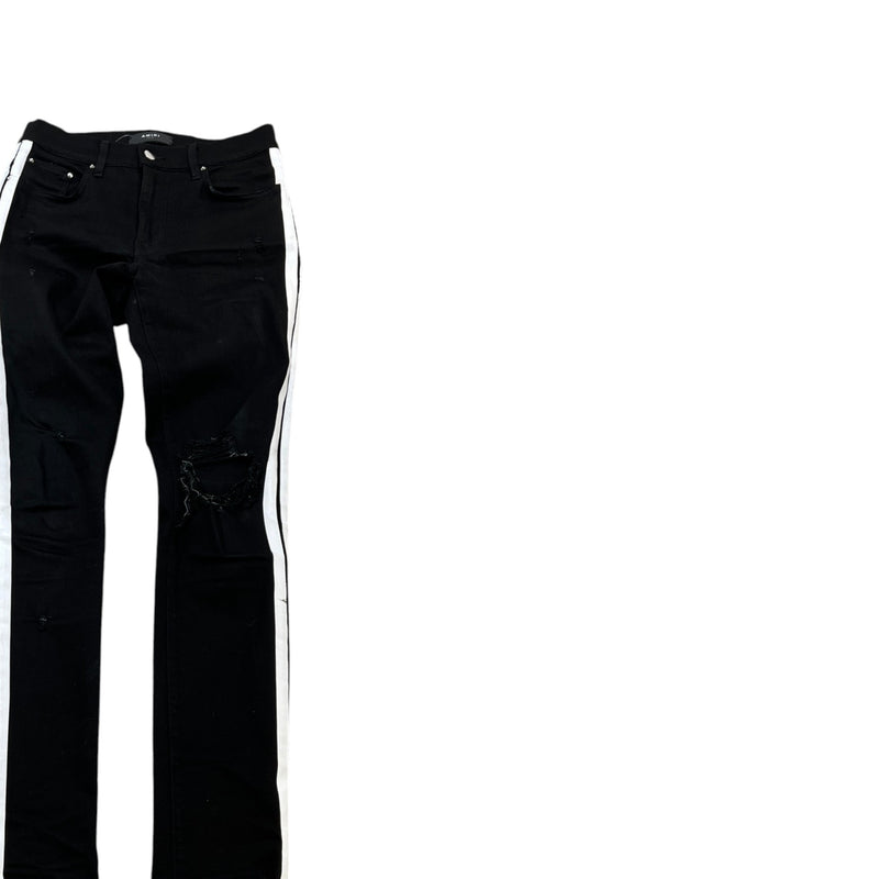 Men's Distressed Striped Jeans Black Size S / W30
