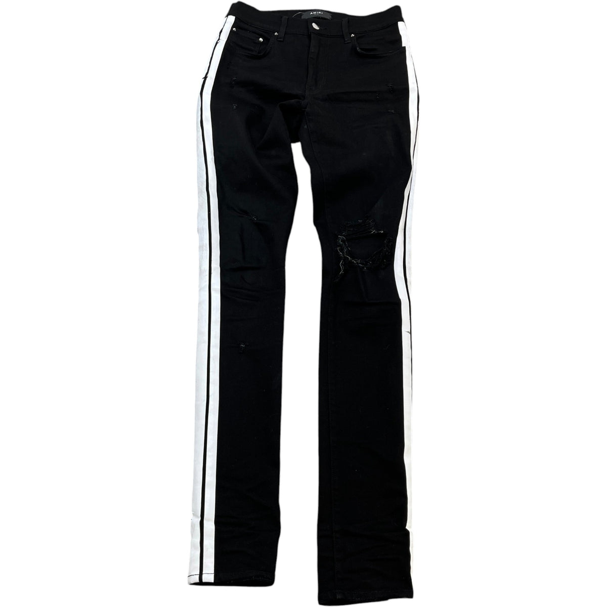 Men's Distressed Striped Jeans Black Size S / W30 - Photo 1