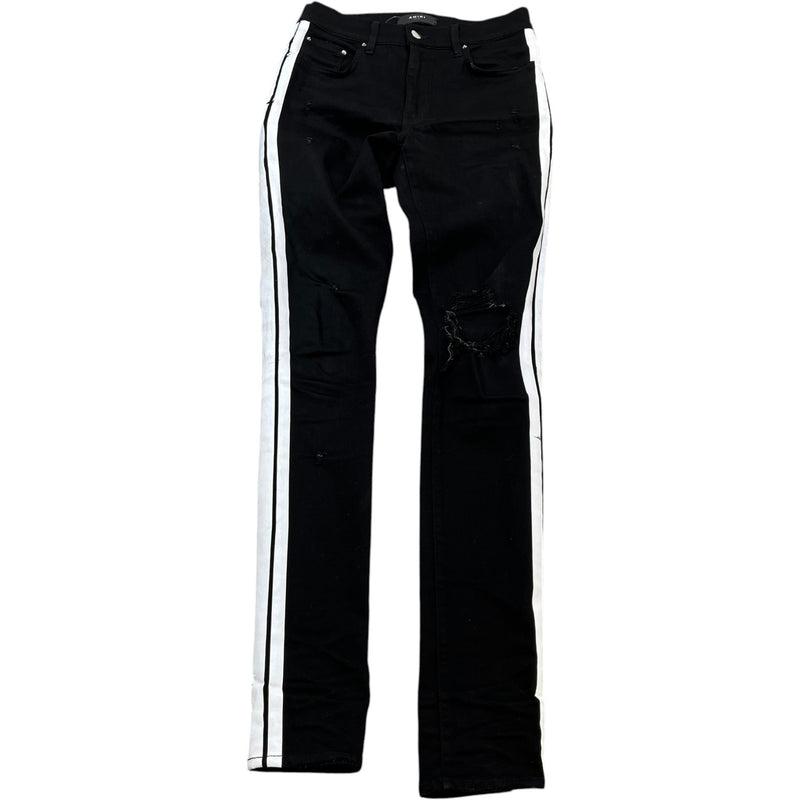 Men's Distressed Striped Jeans Black Size S / W30
