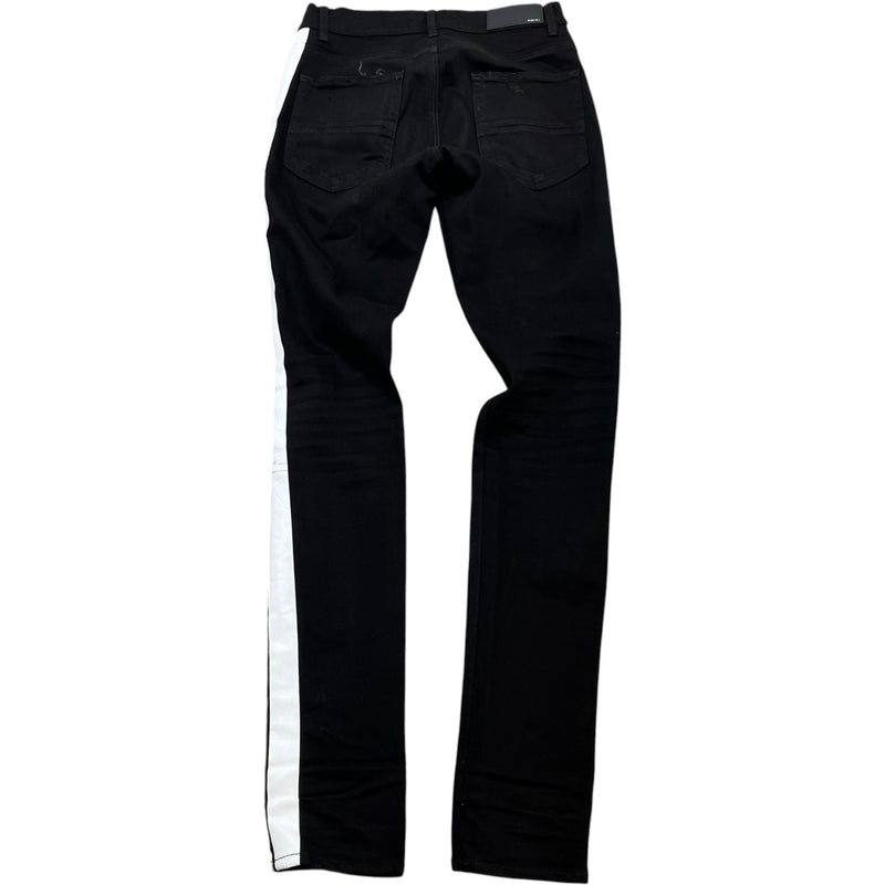 Men's Distressed Striped Jeans Black Size S / W30
