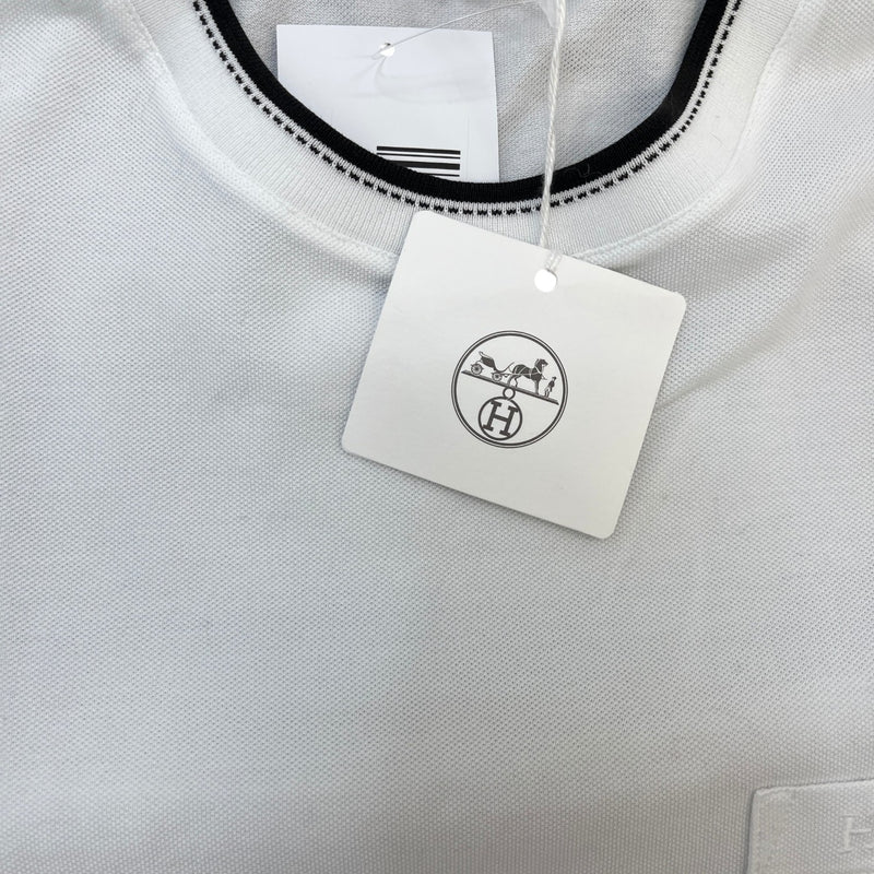 Men's Embroidered H Pocket T-Shirt White Size S