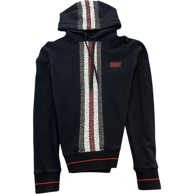 Men's Monogram Stripe Panel Cotton Hoodie Black Size XS