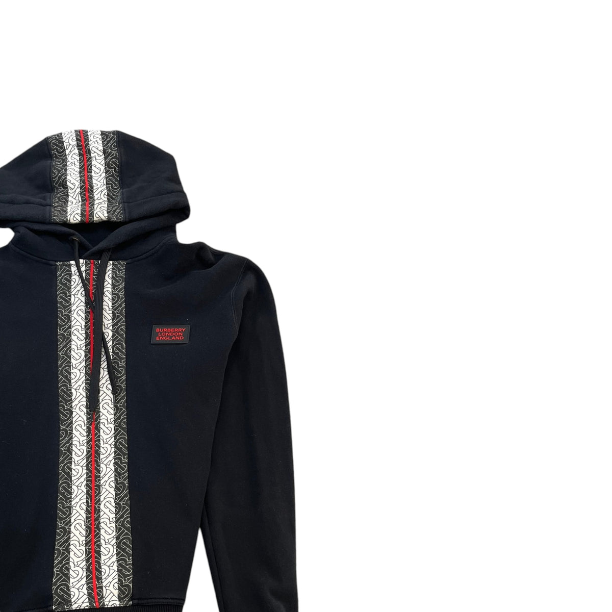 Men's Monogram Stripe Panel Cotton Hoodie Black Size XS - Photo 3