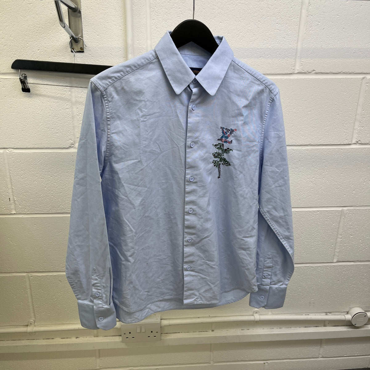 Men's Embroidered Flower Logo Long Sleeve Shirt Blue Size XS - Photo 7