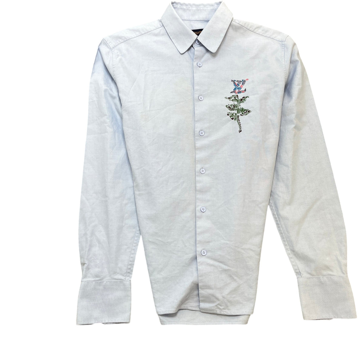 Men's Embroidered Flower Logo Long Sleeve Shirt Blue Size XS - Photo 1