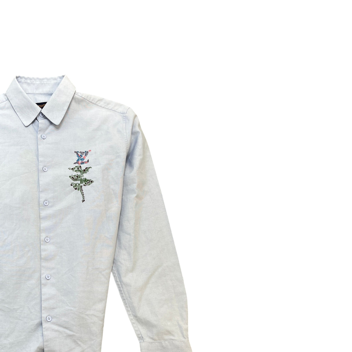 Men's Embroidered Flower Logo Long Sleeve Shirt Blue Size XS - Photo 3