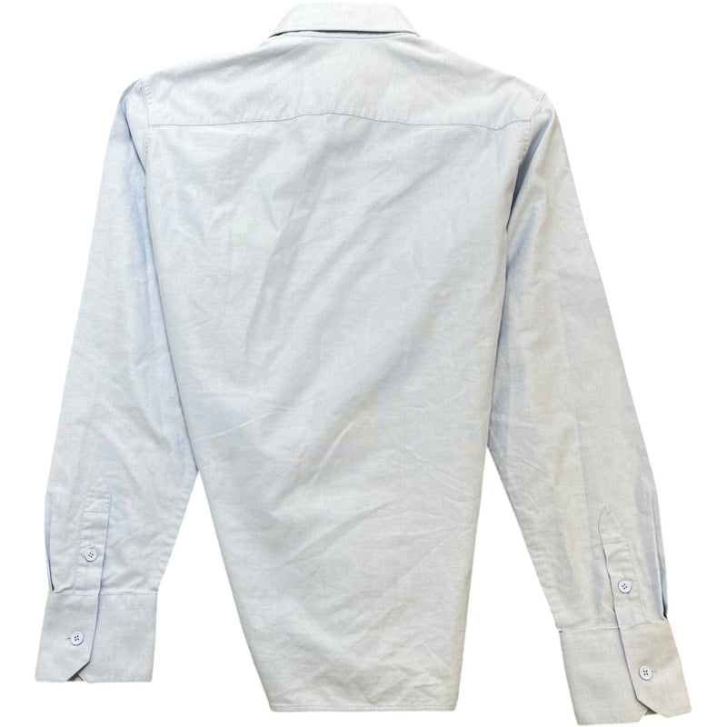 Men's Embroidered Flower Logo Long Sleeve Shirt Blue Size XS