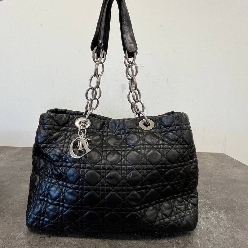 Women's Lady Dior Cannage Shopping Tote Bag Black