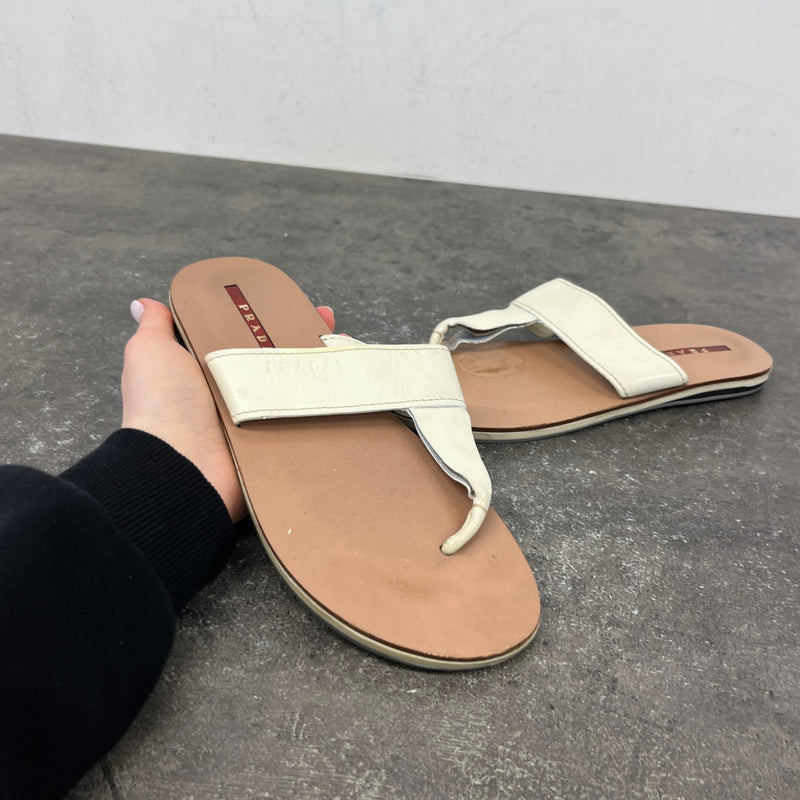 Women's Logo Embossed Sandals Cream Size EU 36 / UK 3