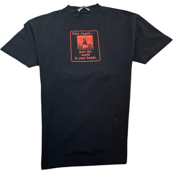 Men's World In Hands Print T-Shirt Black Size S