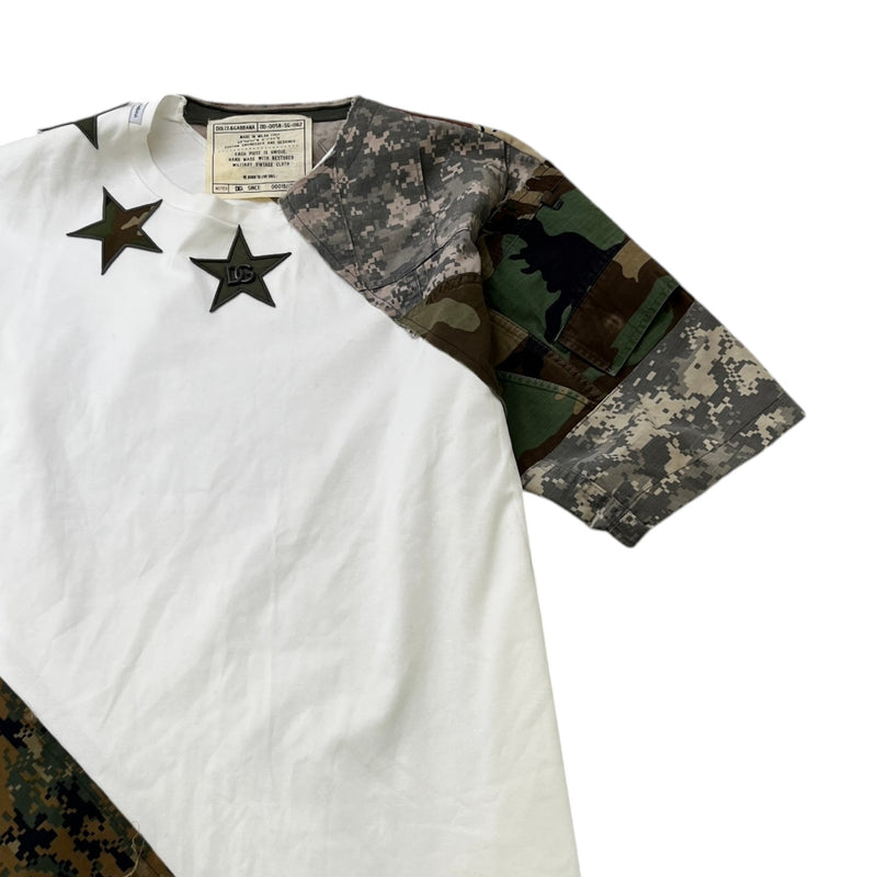 Men's Camouflage Star Patchwork T-Shirt White Size L