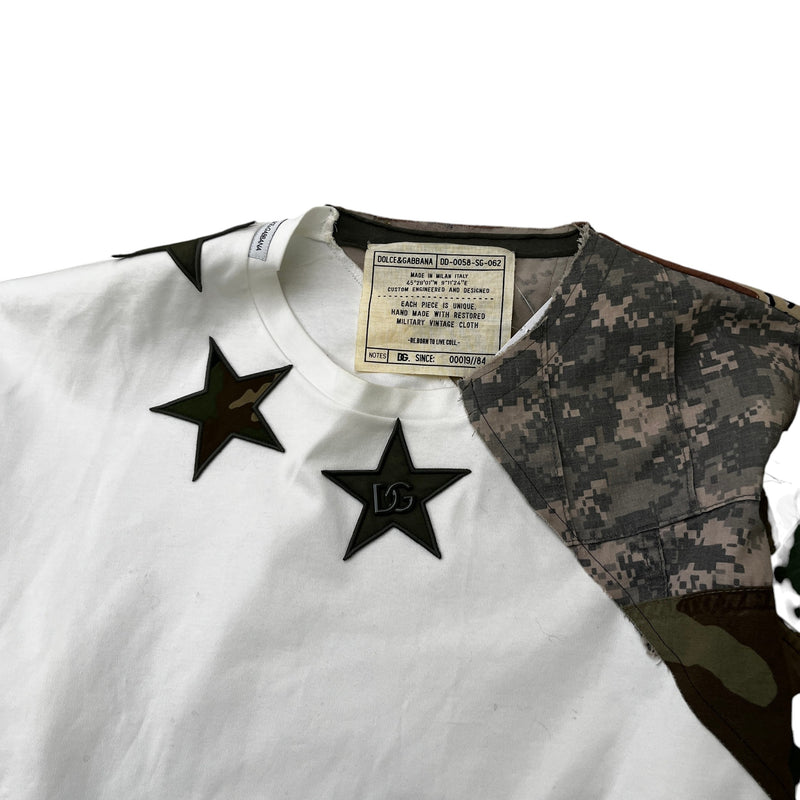 Men's Camouflage Star Patchwork T-Shirt White Size L