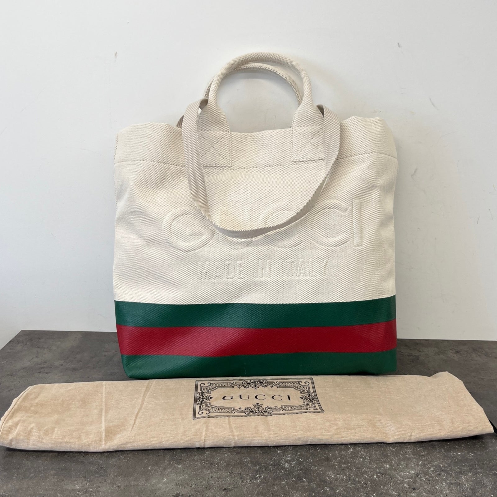 Women's Large Logo Web Stripe Bag Beige - Photo 12