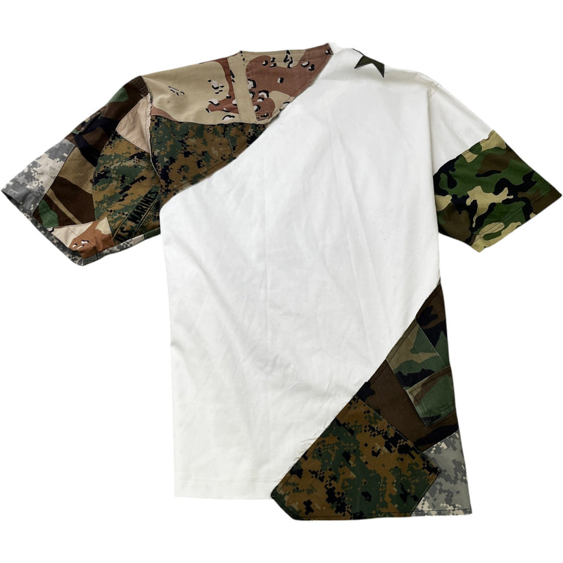 Men's Camouflage Star Patchwork T-Shirt White Size L