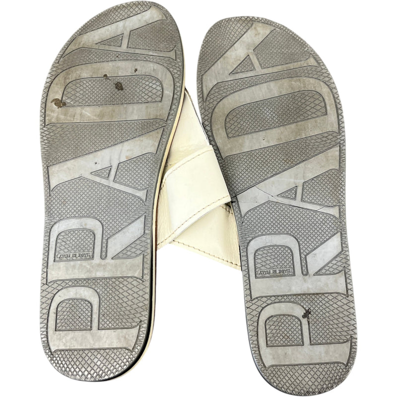 Women's Logo Embossed Sandals Cream Size EU 36 / UK 3