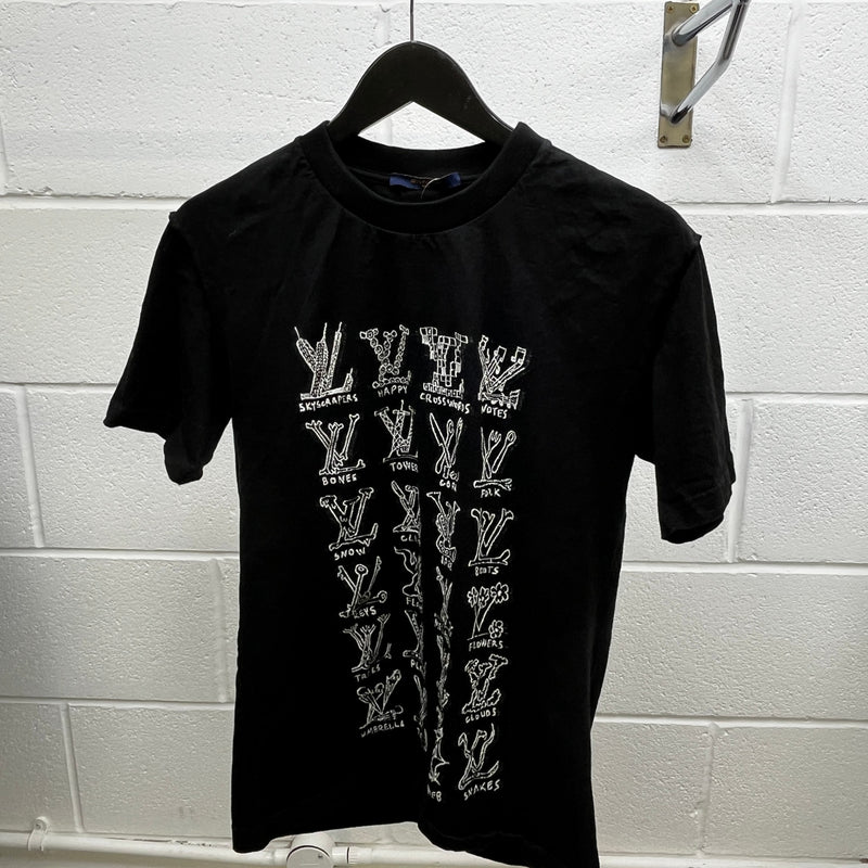 Men's Cartoon Monogram T-Shirt Black Size M