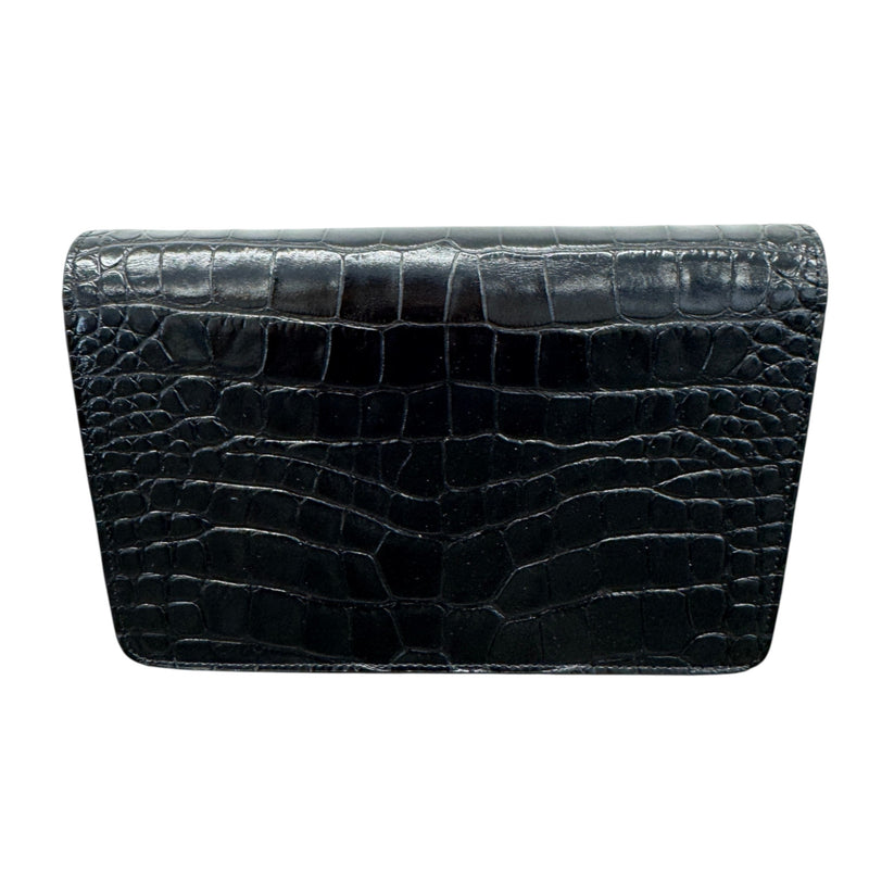 Women's Logo Crocodile Embossed Wallet on Chain Crossbody Bag Black