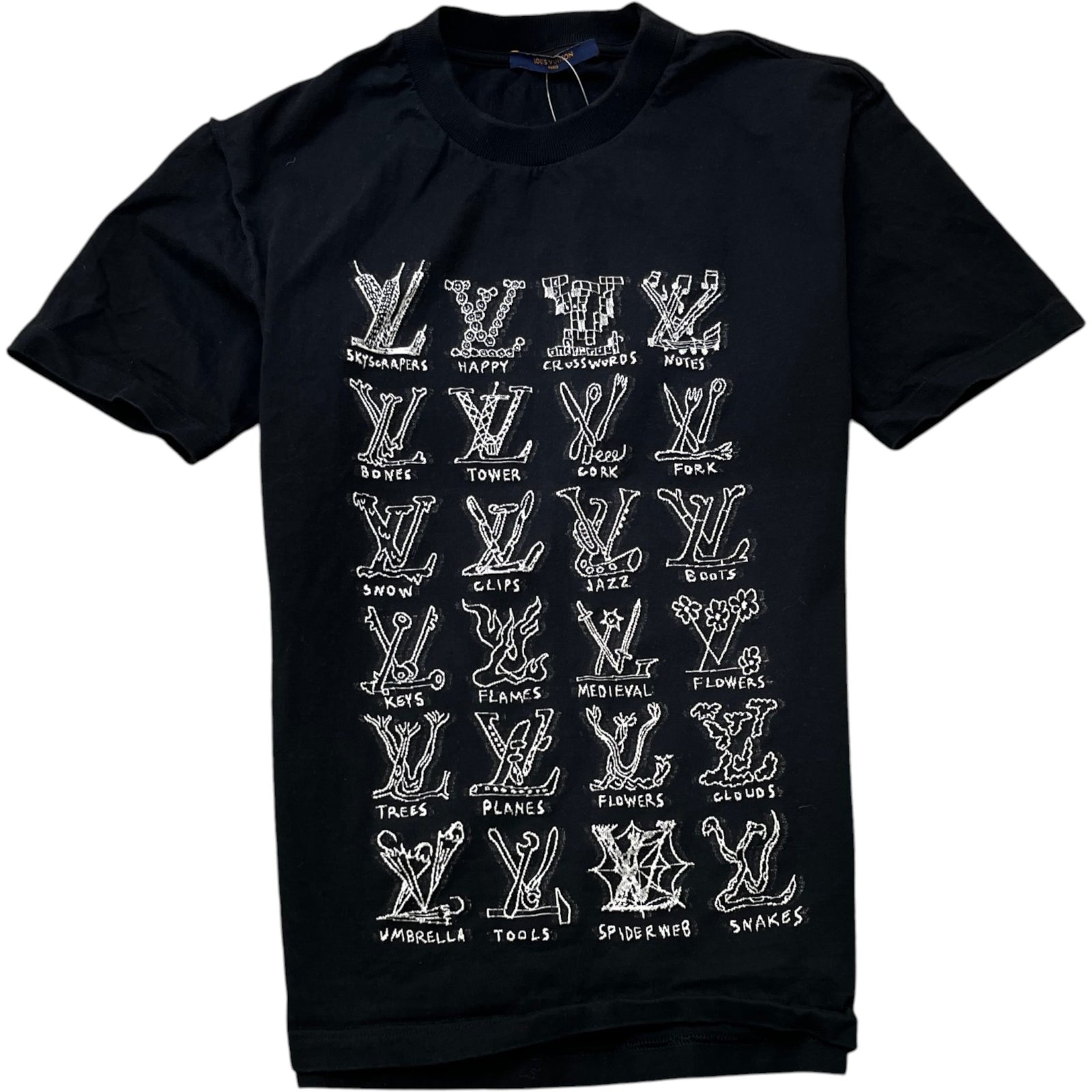 Men's Cartoon Monogram T-Shirt Black Size M - Photo 1
