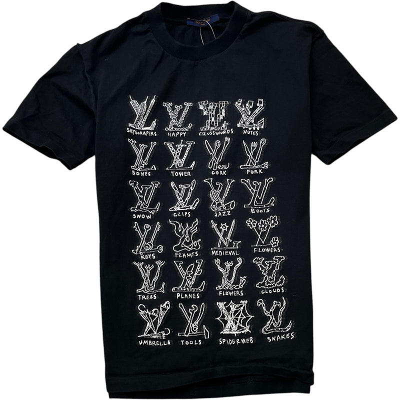 Men's Cartoon Monogram T-Shirt Black Size M