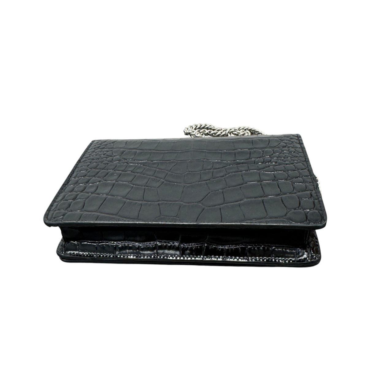Women's Logo Crocodile Embossed Wallet on Chain Crossbody Bag Black - Photo 9