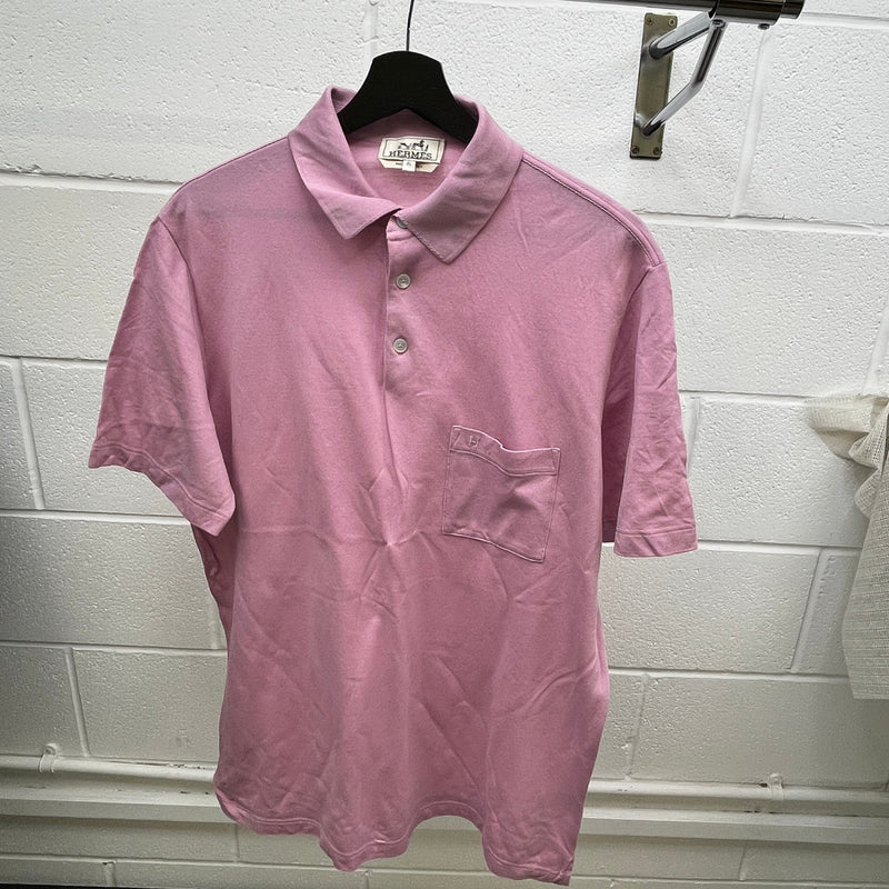 Men's Embroidered H Polo Shirt Pink Size XL