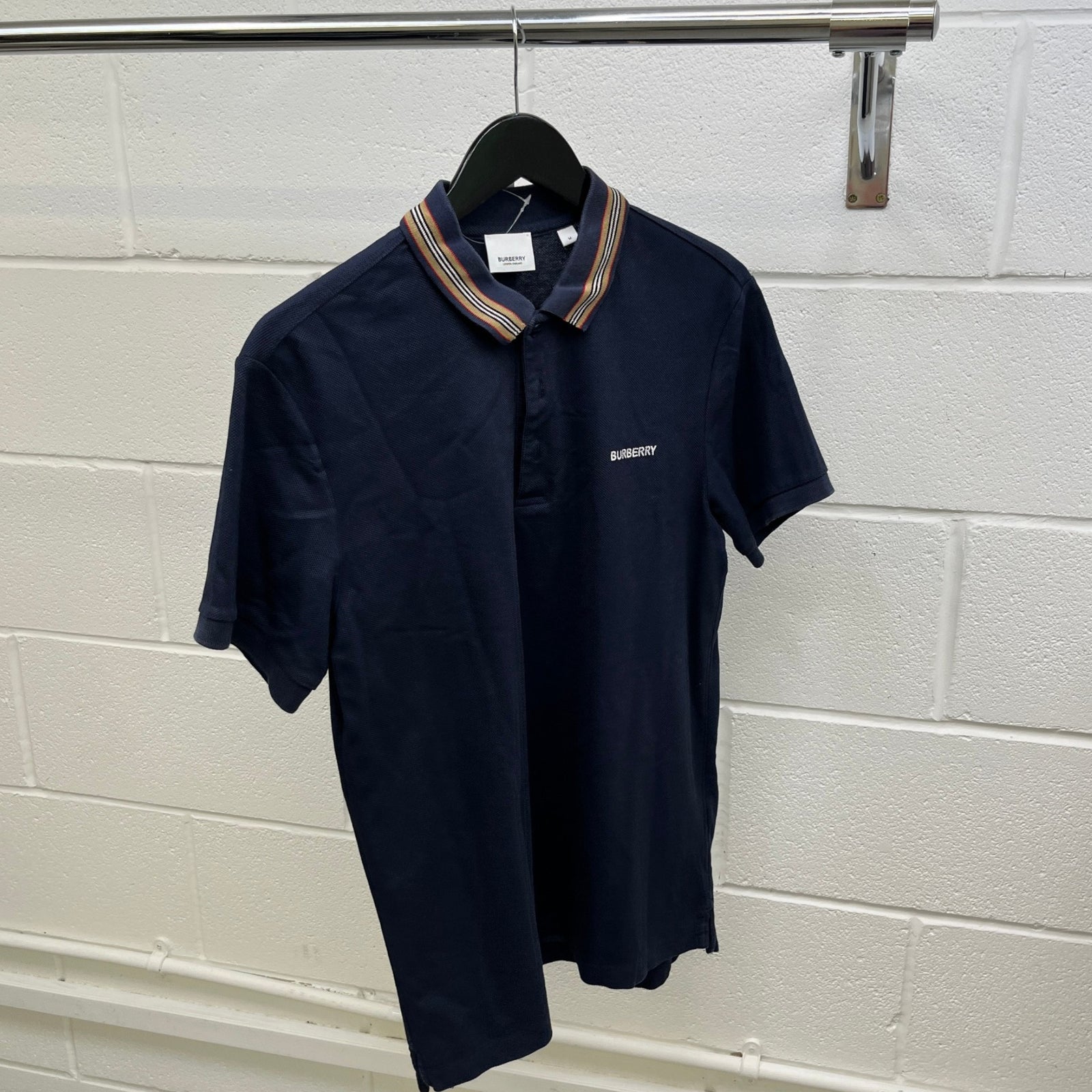 Men's Embroidered Logo Polo Shirt Navy Size M - Photo 8