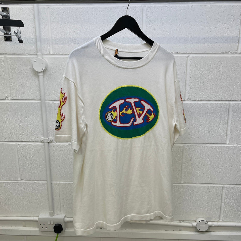 Men's Comics Intarsia Knit T-Shirt White Size XXL