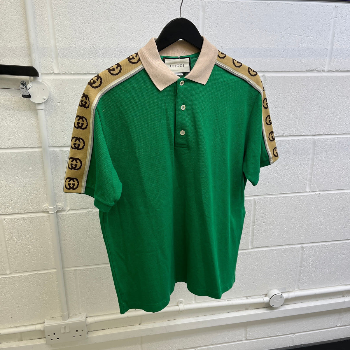 Men's GG Tape Logo Polo Shirt Green Size M - Photo 7