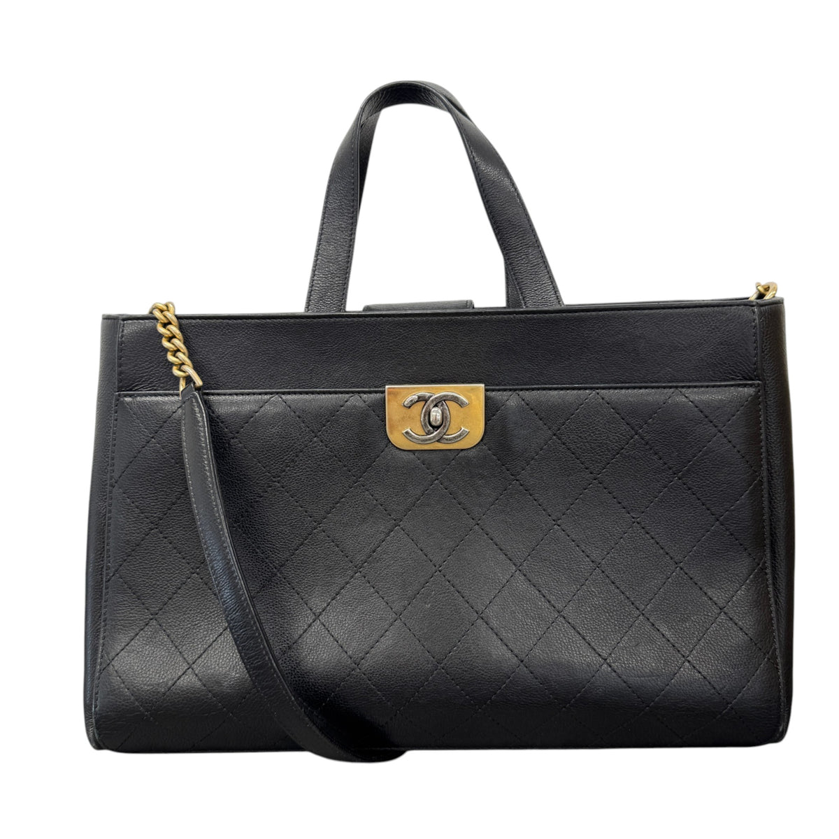 Women's Straight Lines Tote Large Handbag Black - Photo 1