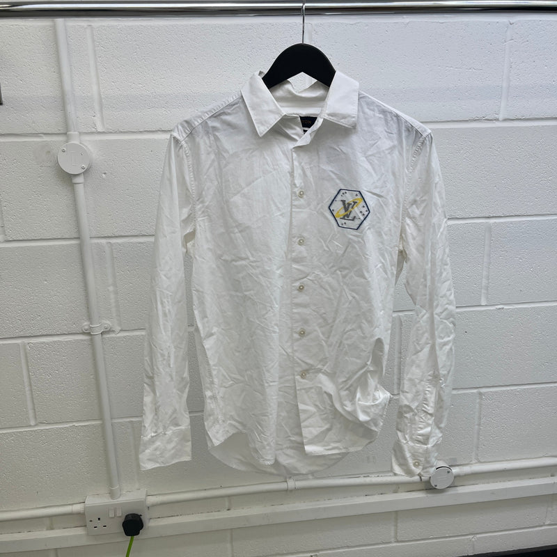 Men's Space Badge Long Sleeve Shirt White Size M