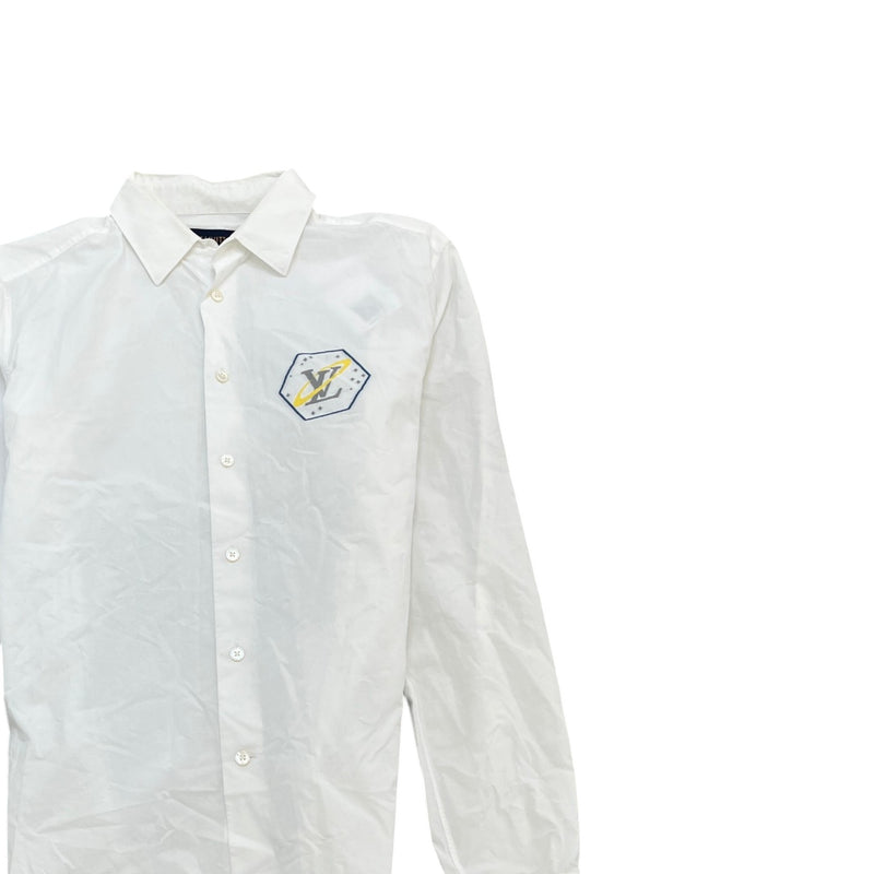 Men's Space Badge Long Sleeve Shirt White Size M