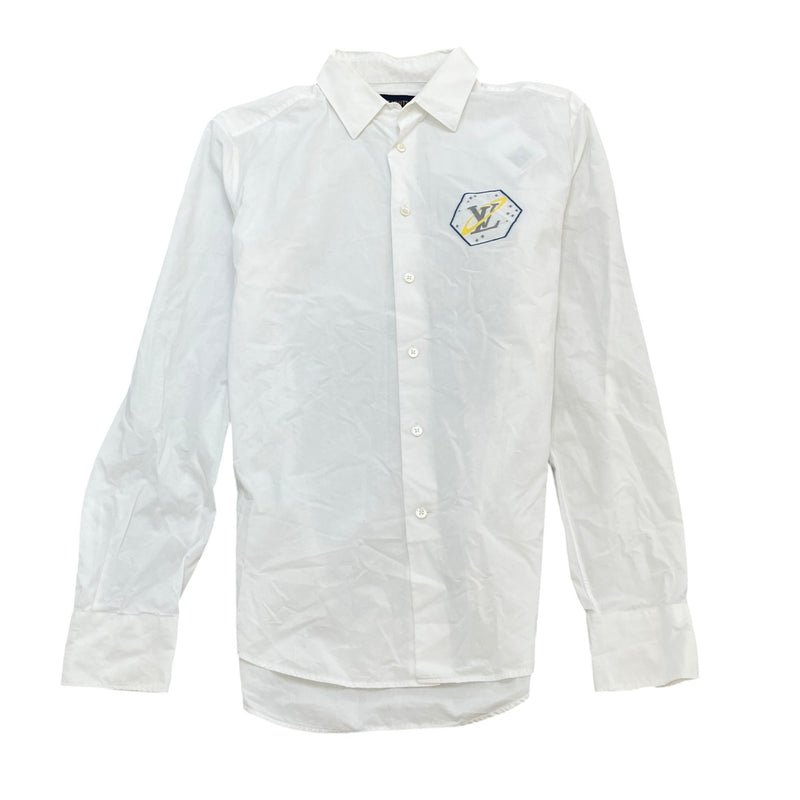 Men's Space Badge Long Sleeve Shirt White Size M