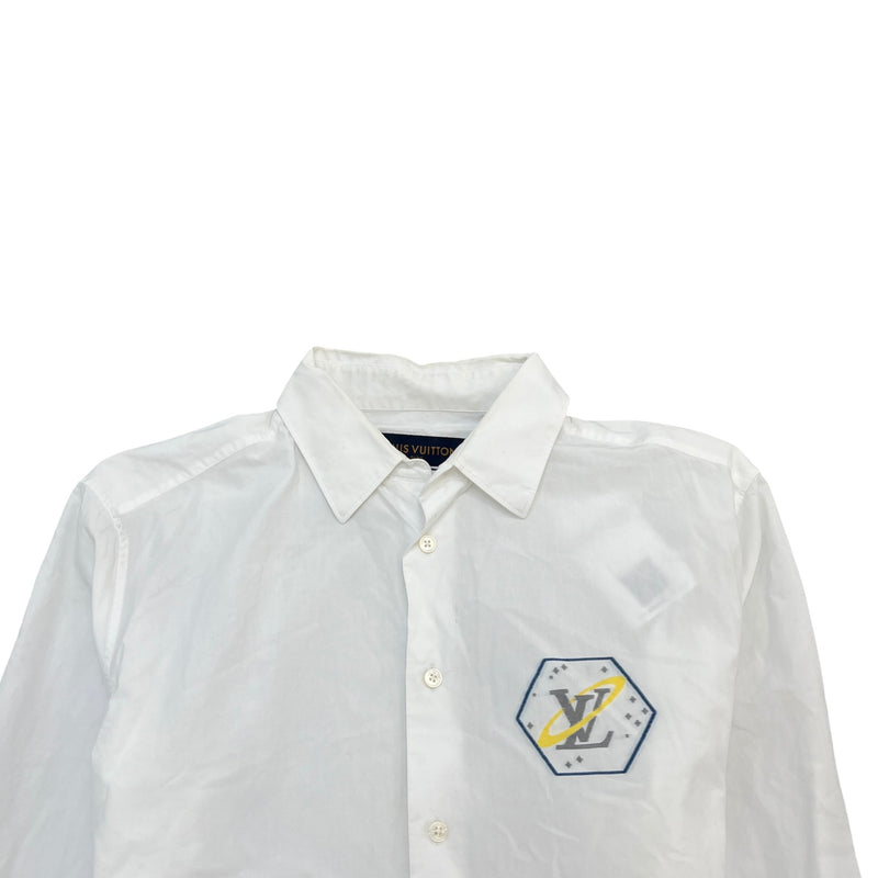 Men's Space Badge Long Sleeve Shirt White Size M