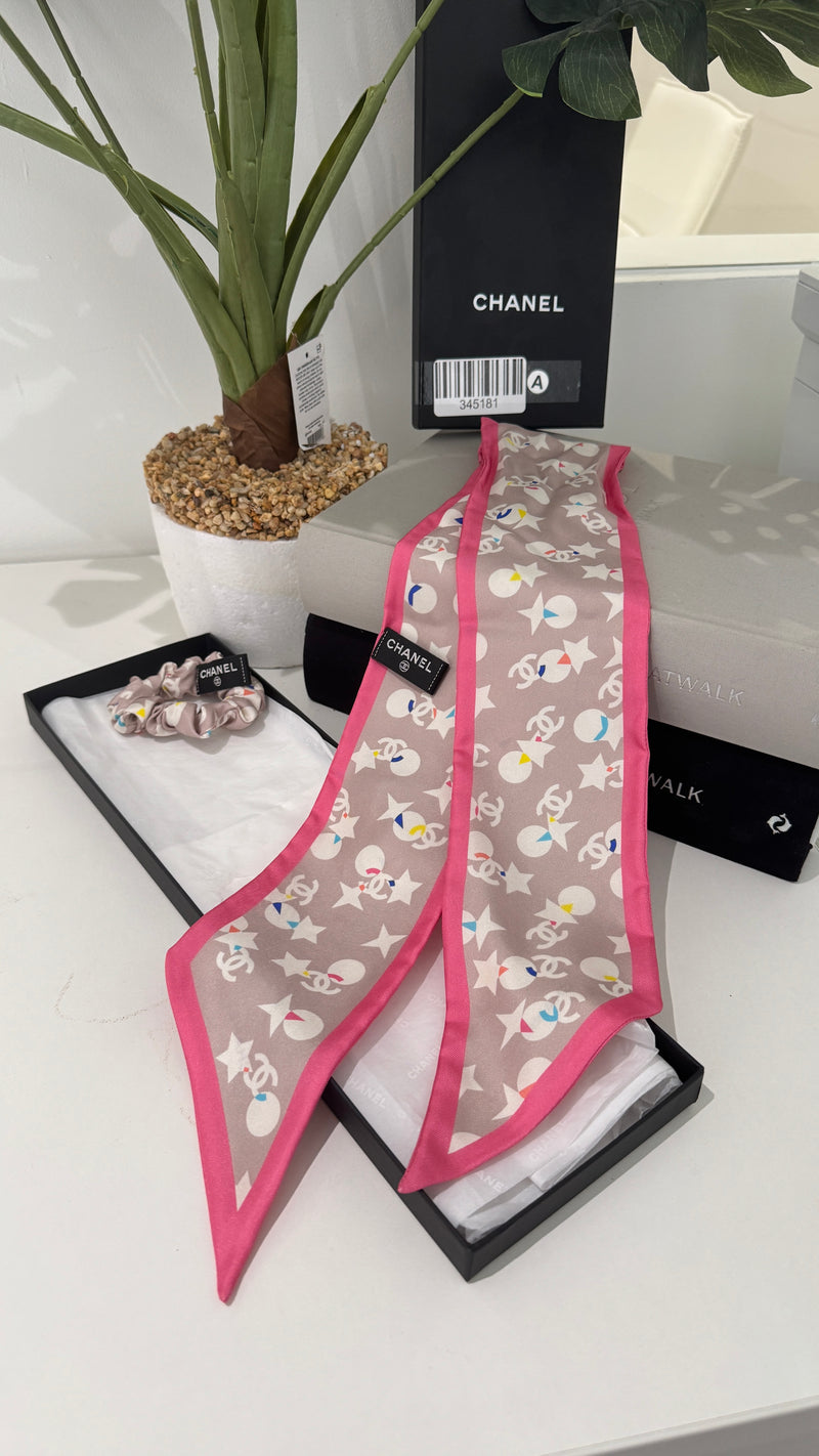 Women's Cc Logo Silk Scarf And Scrunchy Scarf Pink