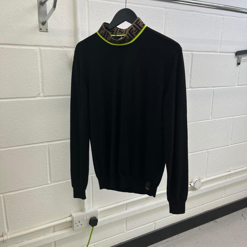 Men's Zucca FF Monogram Neck Logo Jumper Black Size L