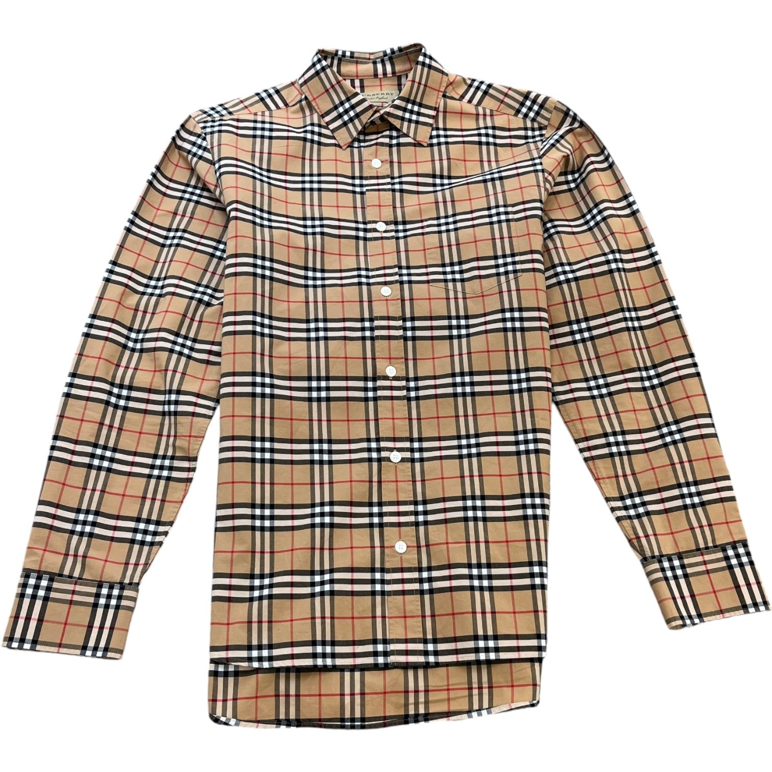 Men's Check Print Long Sleeve Shirt Beige Size S - Photo 1