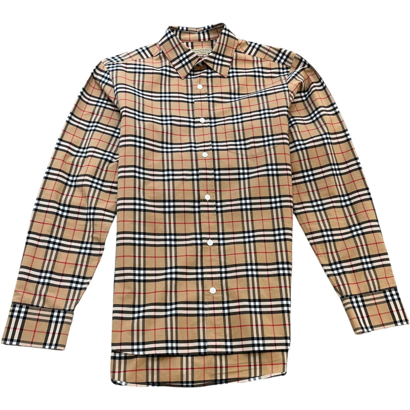Men's Check Print Long Sleeve Shirt Beige Size S