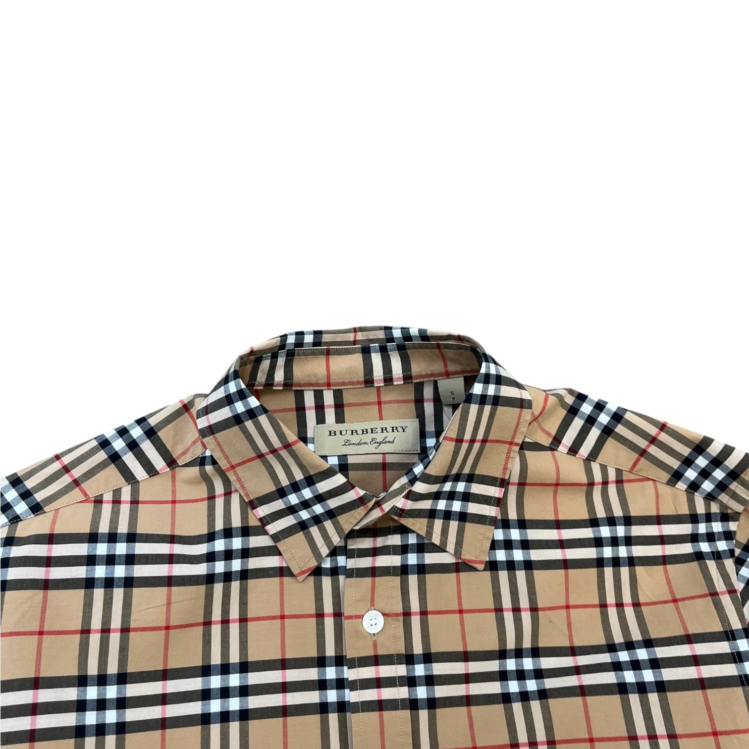 Men's Check Print Long Sleeve Shirt Beige Size S - Photo 5