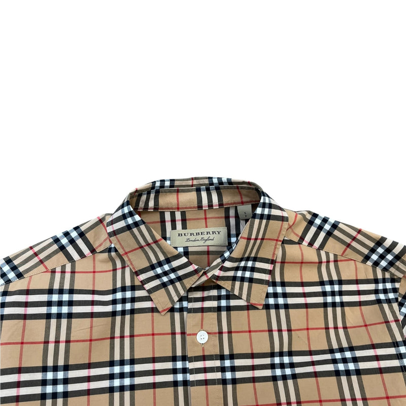 Men's Check Print Long Sleeve Shirt Beige Size S