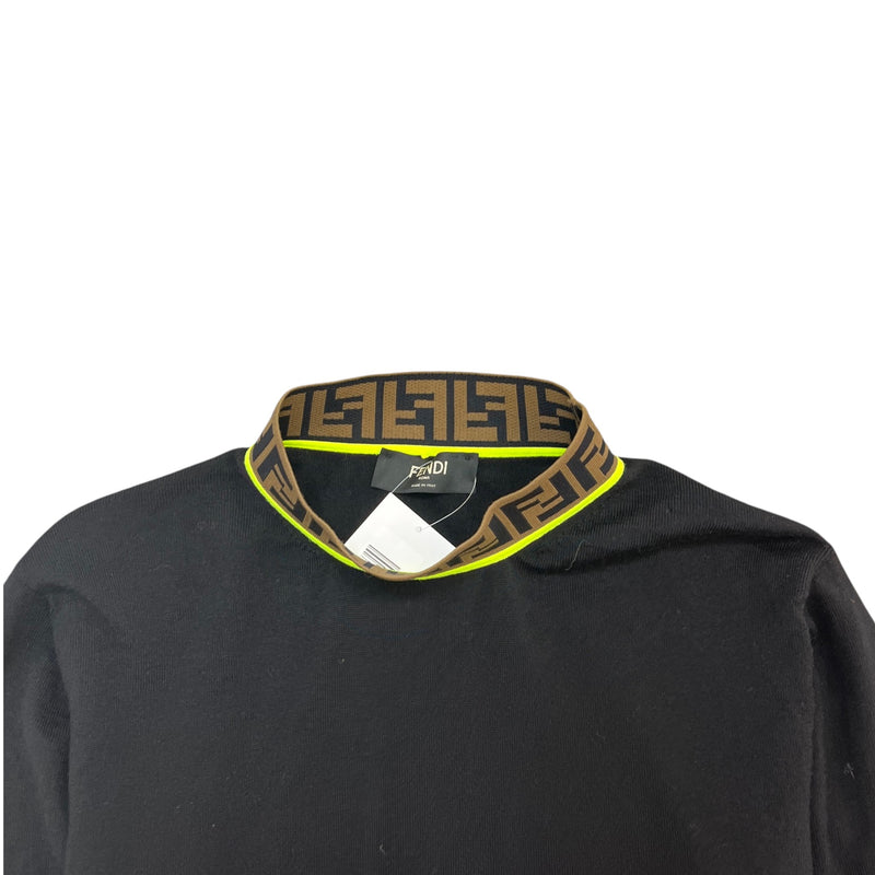 Men's Zucca FF Monogram Neck Logo Jumper Black Size L