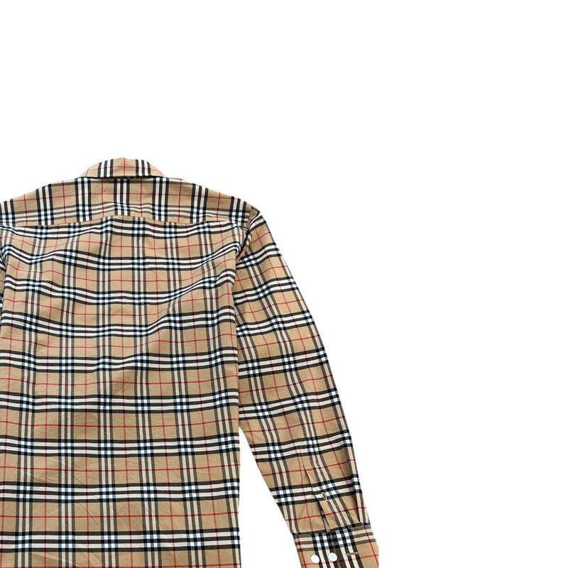 Men's Check Print Long Sleeve Shirt Beige Size S