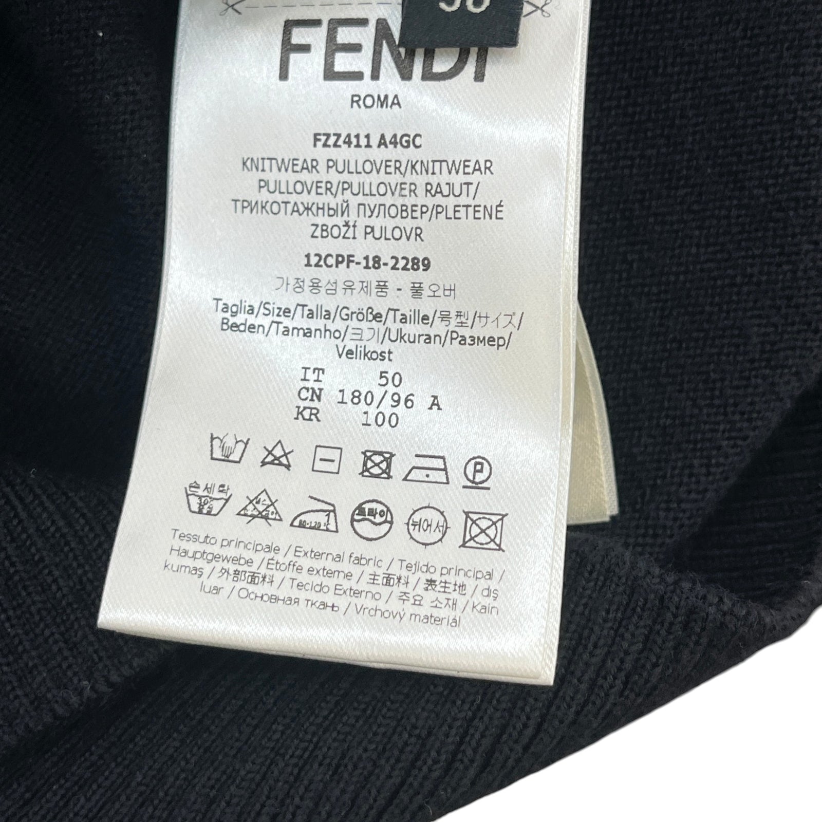 Men's Zucca FF Monogram Neck Logo Jumper Black Size L - Photo 7