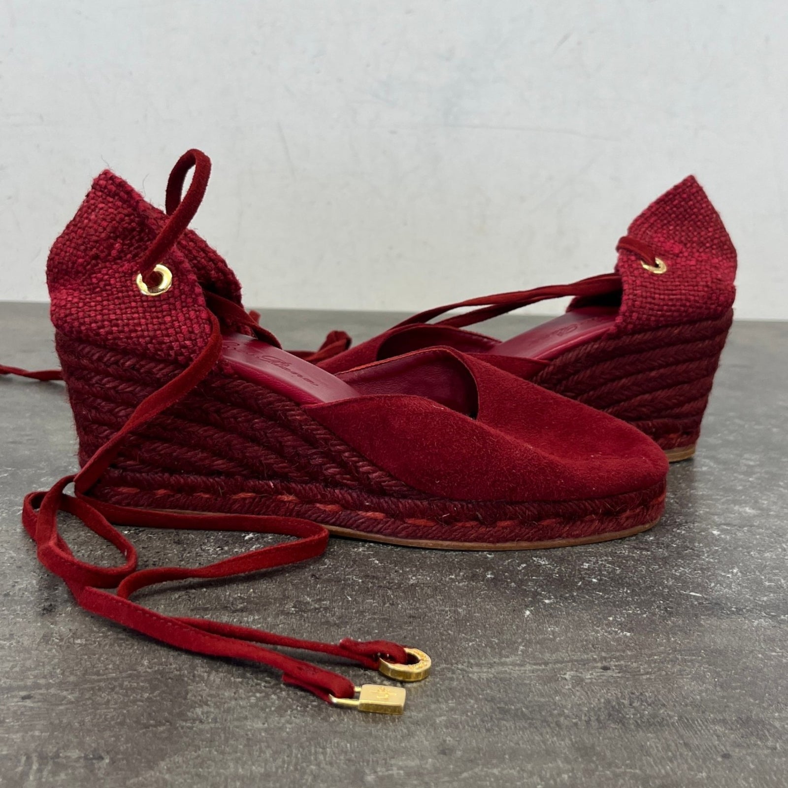 Women's Gladiator Wedge Espadrille Heels Burgundy Size UK 3 / EU 36 - Photo 11