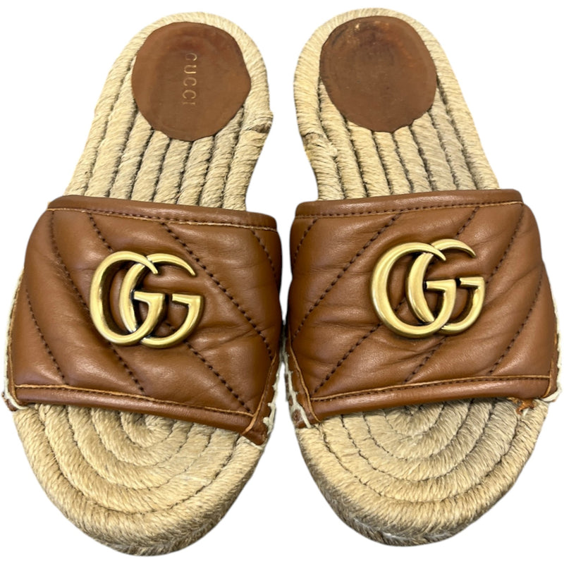 Women's Interlocking G Espadrilles Slides Brown Size EU 35 / UK 2