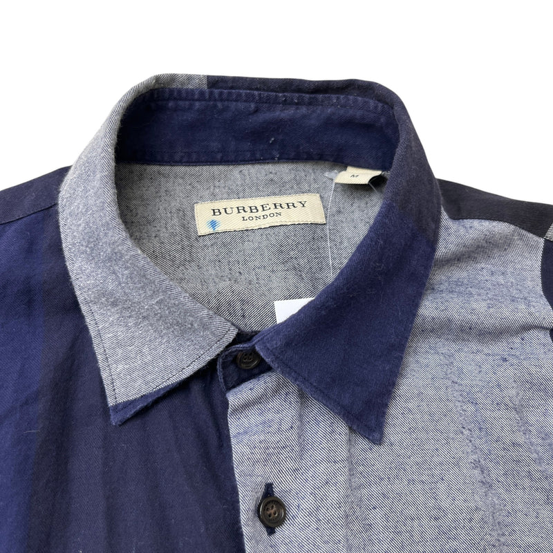 Men's Check Stretch Poplin Long Sleeve Shirt Navy Size M