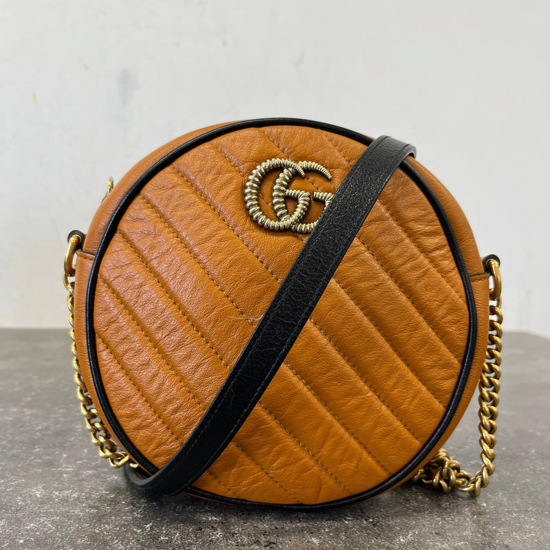 Women's GG Marmont Mini Round Crossbody Bag Orange
