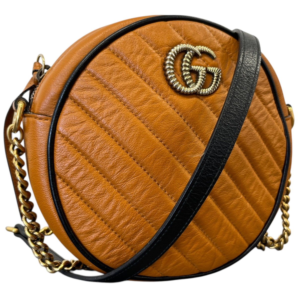 Women's GG Marmont Mini Round Crossbody Bag Orange - Photo 4