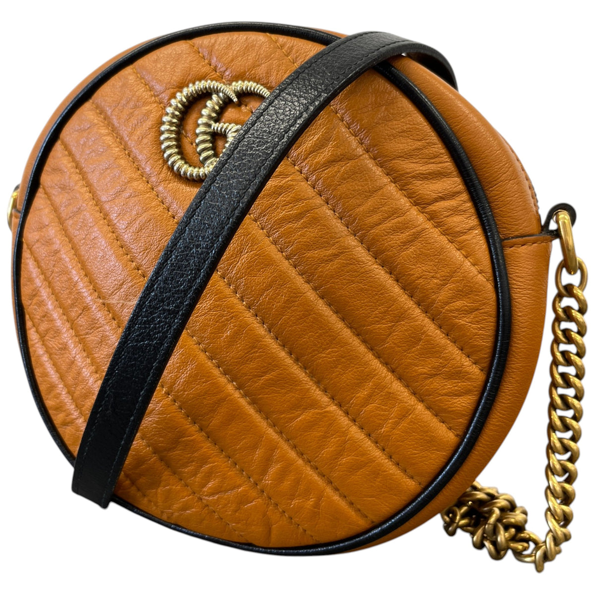Women's GG Marmont Mini Round Crossbody Bag Orange - Photo 5